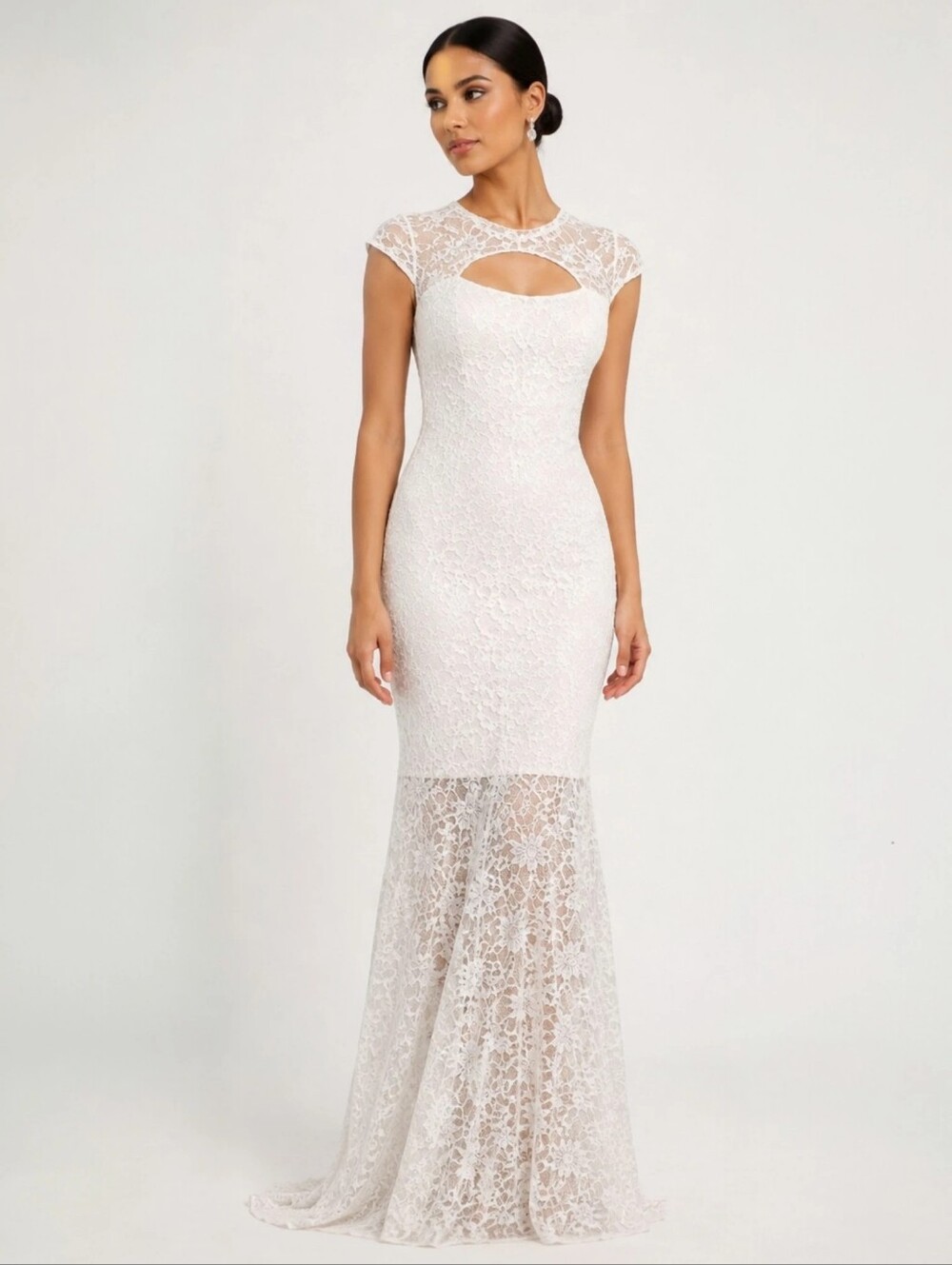 Jump Apparel White Lace Mermaid Gown Size 1/2 – Keyhole Back